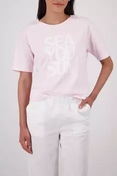 Monari T-Shirt mit Schriftzug Regular Fit hellrosa/weiß