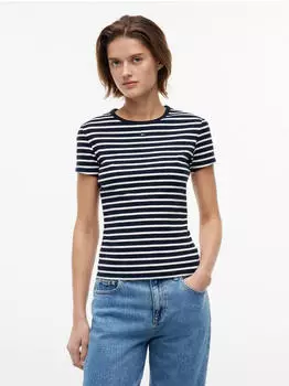 Tommy Hilfiger TJW Slim Essential Rib SS Ext Kurzarmshirt (DW0DW17383) dark night navy/stripe