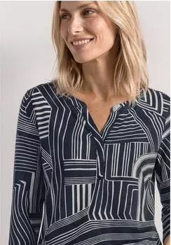 Street One Frauen 3/4-Arm Shirt mit Split Neck und Print in Blau Gr: (A32562127915)