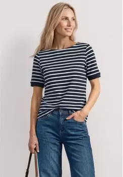Street One Frauen T-Shirt mit Boat Neck und Streifen in Blau Gr: (A32557227915)