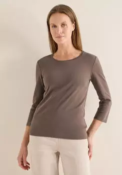 Cecil Rundhalsshirt aus reiner Baumwolle urban taupe