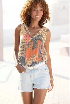 Buffalo Strandtop mit Animalprint und V-Ausschnitt (20755908) bunt (animal bedruckt)