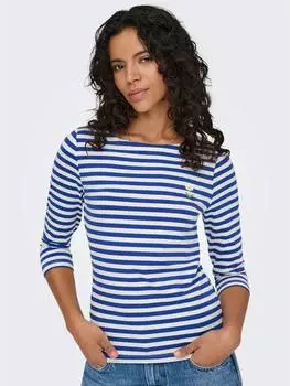Only ONLFIFI LIFE 3/4 PRINTED TOP CS JRS Langarmshirt (15378013) cloud dancer stripes:mazarine blau with daisy print
