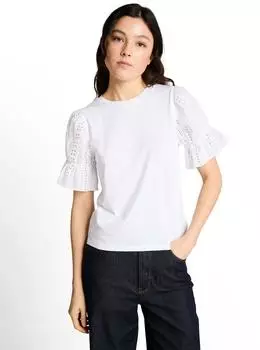Tom Tailor Denim Rundhalsshirt mit H&auml;kel-&Auml;rmeln (1050521) wei&szlig;