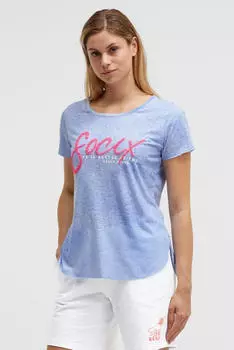 Soccx Rundhalsshirt mit Ausbrenner-Effekten blaumeliert/pink/wei&szlig;