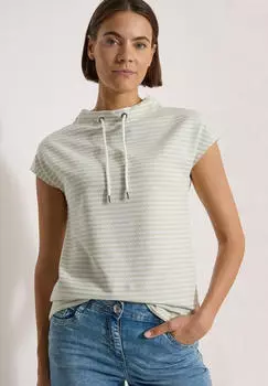 Cecil T-Shirt mit Funnel Neck und Streifen (B325639) raw matcha lime