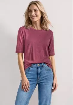 Street One Frauen Basic T-Shirt mit Rundhals in Unifarbe in Rosa Gr: (A32564717733)