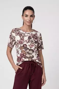 Monari Rundhals Shirt Blumenmuster Allover Regular Fit (809767) weiß gem