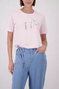 Monari Rundhalsshirt mit Glitzersteinchen rosa