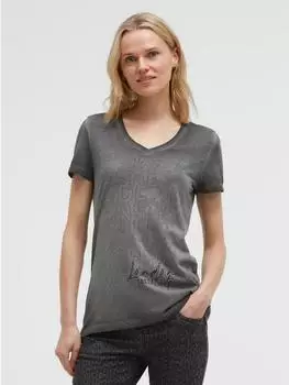 Soccx T-Shirt mit V-Ausschnitt und Pailletten-Wording Slim Fit schwarz