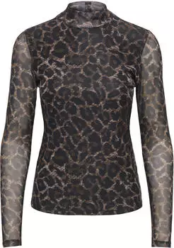 Only Onlerica Life Mesh L/S High Neck Top (15141298) raw umber aop:schwarz leo vibe