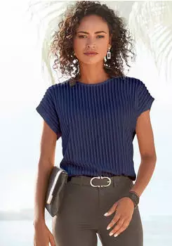 Lascana Kurzarmshirt mit Biesenstruktur (54135345) blau