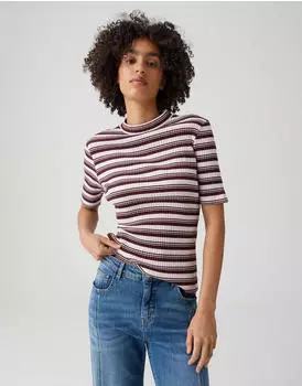 Opus Kurzarmshirt Slim Fit (OPU4185001000003) dunkelrot/weiß