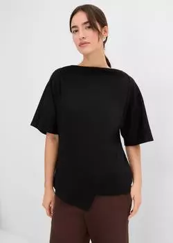bonprix T-Shirt mit Wasserfallausschnitt und asymmetrischem Saum (25140705) schwarz