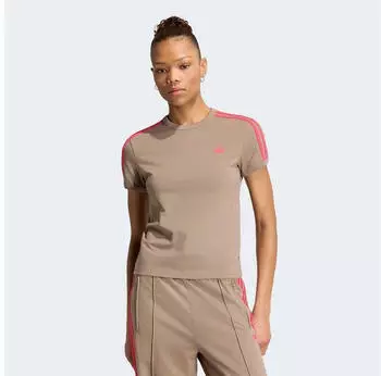 Adidas 3-Streifen T-Shirt Schmal Geschnitten (KU8192) khaki six/power pink