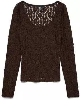 Vero Moda VMFLORA LS 2-WAY LACE TOP JRS NOOS Slim Fit Langarmshirt (10351381) chocolate torte