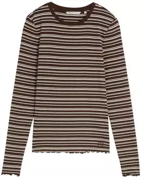 Tom Tailor Longsleeve T-Shirt mit Streifenmuster und R&uuml;schen (1054371) brown white ir