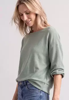 Street One Langarmshirt mit Elastikbund (A325923) eucalyptus green mel.