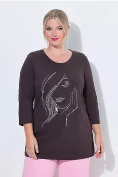Mia Moda T-Shirt Classic Fit Glitter Motif (845445) mahagoni