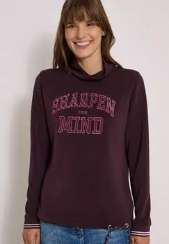 Cecil B325864 Langarmshirt mit Stehkragen und Wording berry red