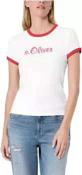 s.Oliver x Heidi Klum: Slim Fit T-Shirt mit Logo rot wei&szlig; 2188320.33D1.