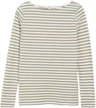 s.Oliver Gestreiftes Langarmshirt aus Flammgarn mit U-Boot-Ausschnitt beige braun 2182446.96G4.