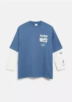 s.Oliver Oversize Longsleeve im 2in1-Look und Print-Details/blau wei&szlig; 2181306.5540.