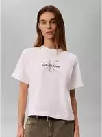 T-Shirt CALVIN KLEIN "BOXY HAND DRAWN MONOLOGO TEE", Damen, Gr. XS, wei&szlig;