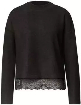Street One Langarm Shirt mit Rundhals und Spitzenborte (A32606318037) black coffee