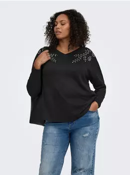 Only CARALBA L/S V-NECK DECO TOP JRS BF Regular Fit (34549043) schwarz detail:silber stone leafs