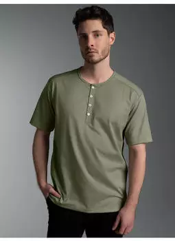 Trigema T-Shirt mit Knopfleiste DELUXE Baumwolle (537204) salbei
