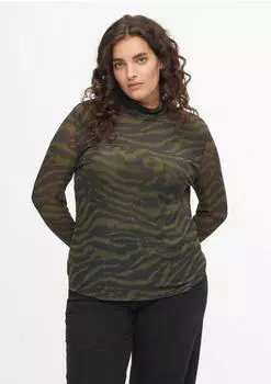 s.Oliver Langarmshirt Mesh mit All-over-Print (2182272) olive/schwarz