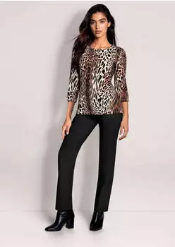 Madeleine Shirt mit Leo-Druck und 3/4-Arm, tailliert (10704040) caramel/multicolor