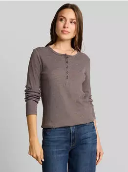 Tom Tailor Henley Langarmshirt mit Rippstruktur (1053459) braun