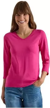 Cecil V-Shirt aus reiner Baumwolle (B325803) pink flash