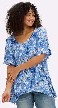 Sheego Zipfelshirt mit floralem Print (219662) royalblau-himmelblau-gemustert