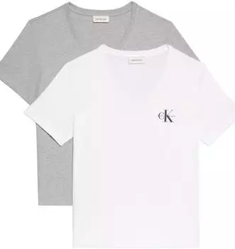 Calvin Klein Monogramm mit V-Neck 2er-Pack T-Shirt kurzarm heroic gray heather/brilliant white (Damen) (LV047C906GP79)