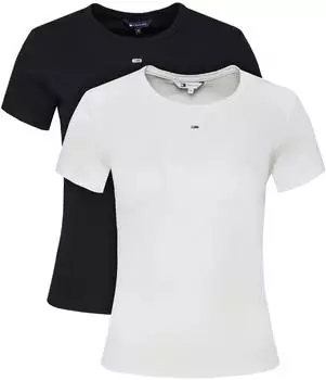 Tommy Hilfiger Essential Slim Fit T-Shirt kurzarm ecru/black (Damen) (DW0DW214300XO)