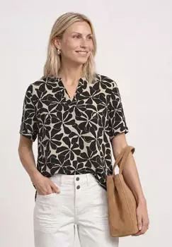 Street One Blusenshirt mit Split Neck und Print T-Shirt kurzarm schwarz (Damen) (A34667620001)