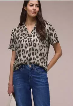 Street One Blusenshirt mit Split Neck und Print T-Shirt kurzarm timeless beige (Damen) (A34654737278)