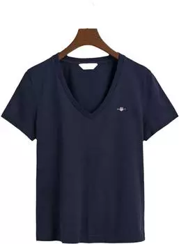 Gant Shield V-Neck T-Shirt kurzarm evening blue (Damen) (4200750-433)