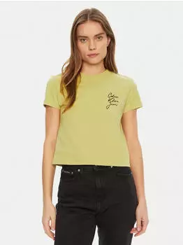 Calvin Klein Logo Slim Fit T-Shirt kurzarm leek green (Damen) (J20J224984LHE)
