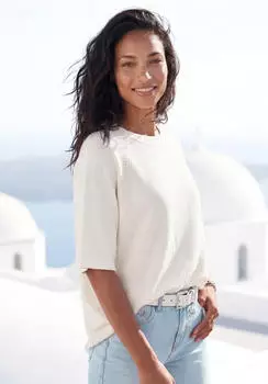Vivance Dreams Kurzarmshirt mit Lochstrickmuster (71794840) creme