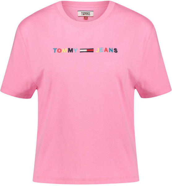 Tommy Hilfiger Colour-Blocked Logo Cropped Fit T-Shirt (DW0DW08041) pink daisy
