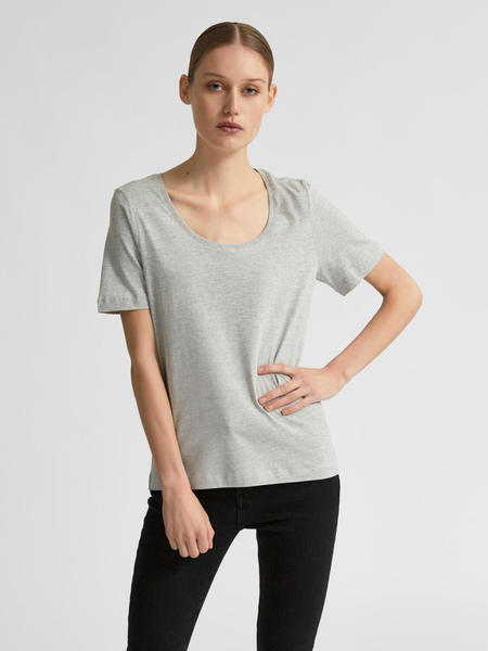 Selected Slfstandard Ssu-neck Tee Color S (16077156) light grey melange