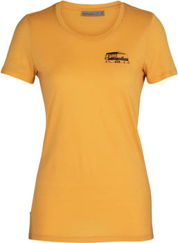 Icebreaker Women's Merino Tech Lite Short Sleeve Low Crewe T-Shirt Caravan Life (105545) safflower