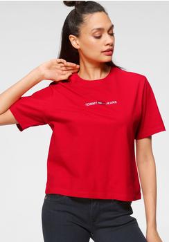 Tommy Hilfiger Logo Embroidery Cropped Fit T-Shirt (DW0DW10057) deep crimson