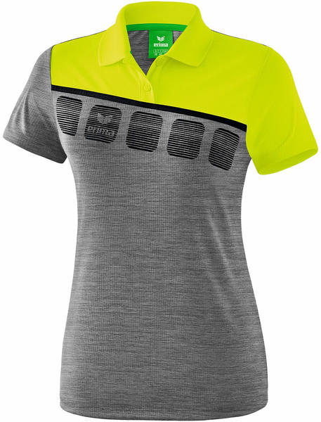 Erima Damen Poloshirt 5-C (1111918) grau melange/lime pop/schwarz