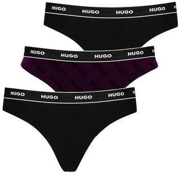 HUGO Slip Thong Design 3er-Pack breiter Bund schwarz lila