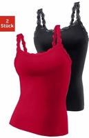 LASCANA Unterhemd 2er-Pack, aus elastischer Baumwolle mit zarter Spitze,